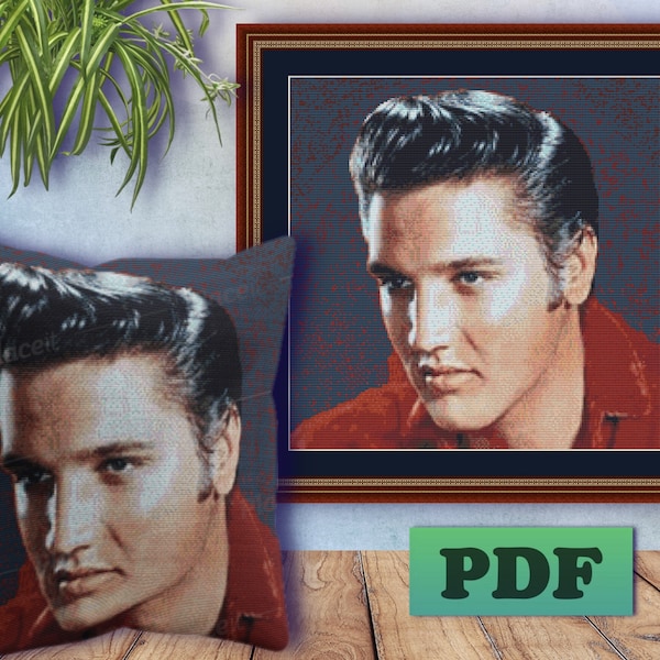 ELVIS PRESLEY Counted Cross Stitch PDF Pattern, The King Of Rock Instant Digital Download, X Stitch Needlework, Wall Art, Home Pillow Decor