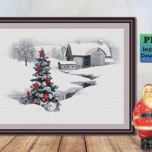 Winter Wonderland - Outdoor Christmas Tree - Barn in Snow - Counted Cross Stitch Pattern - PDF Chart- Instant Download - X Stitch Needlework