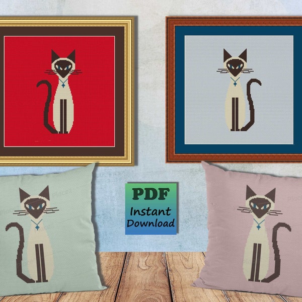 Siamese Cat - Mid Century Modern - Counted Cross Stitch Pattern - PDF Chart - Needlework x Stitch