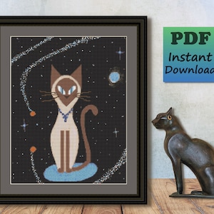 Mid-Century Modern Cat- Atomic Eames Era Counted Cross Stitch Pattern To Download - PDF Chart - Space X Stitch Needlework - Instant Download
