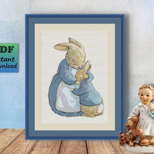 PETER RABBIT & Mom - Mum - Beatrix Potter - Counted Cross Stitch PDF Pattern - Instant Digital Download - X Stitch Needlework Chart