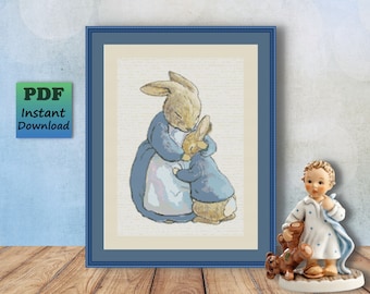 PETER RABBIT & Mom - Mum - Beatrix Potter - Counted Cross Stitch PDF Pattern - Instant Digital Download - X Stitch Needlework Chart