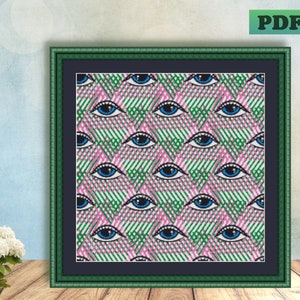 OP ART Eyes, Mid Century Modern Art, Counted Cross Stitch Pattern PDF, Instant Digital Download, Mod X Stitch Needlework