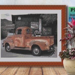 VINTAGE PICKUP Truck - Rusty Antique Vehicle -  Counted Cross Stitch - PDF Pattern - Instant Digital Download - X Stitch Needlework
