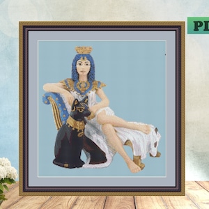 CLEOPATRA - Black CAT - Egyptian Royalty - Counted Cross Stitch Pattern - PDF Chart