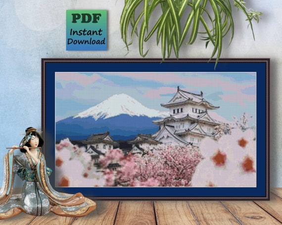Mount Fuji Japan Counted Cross Stitch Pdf Pattern Mountain Etsy