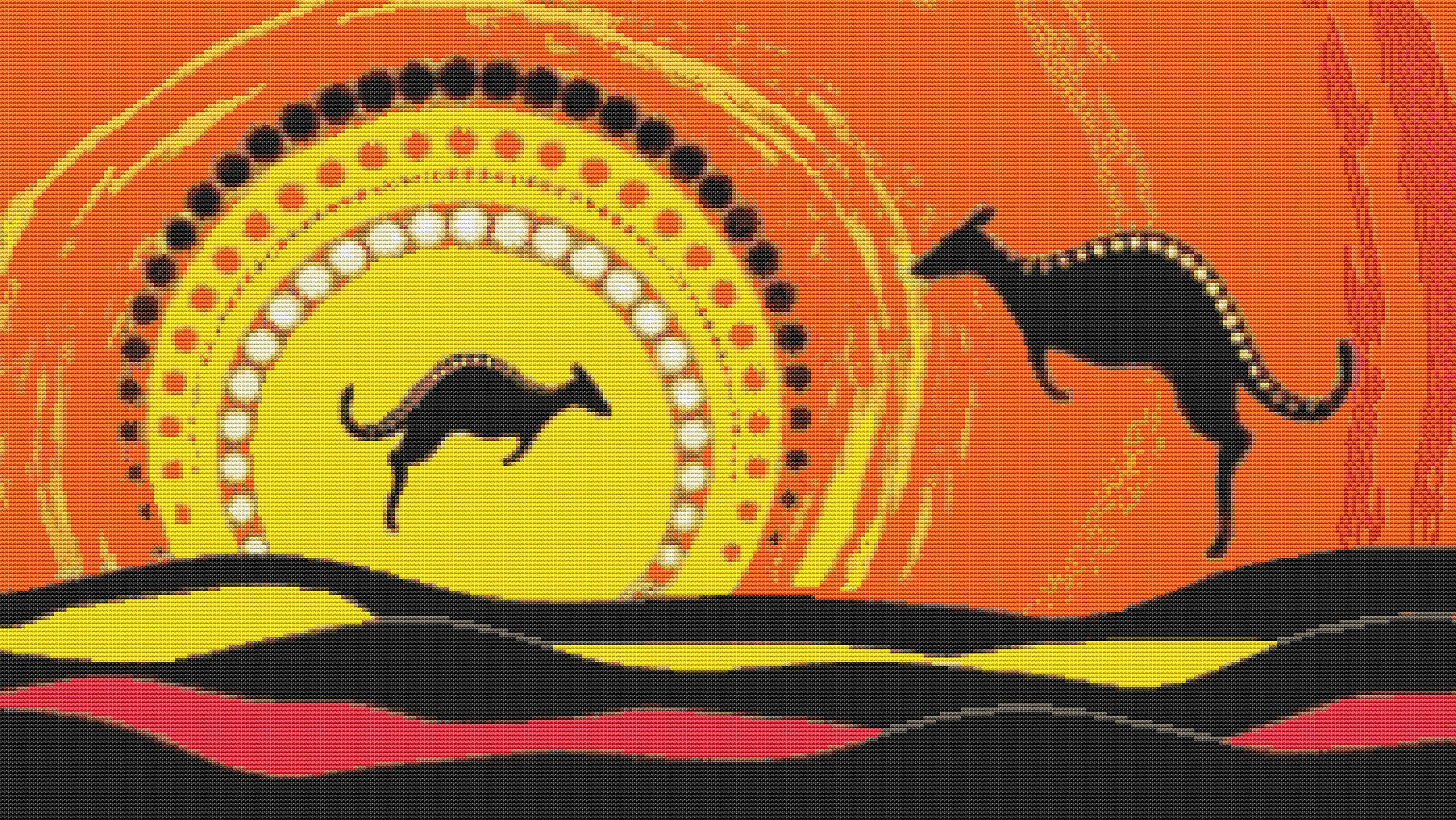 アボリジニアート カンガルー絵画　タペストリー カンガルートレイル アボリジニアート - メルカリ