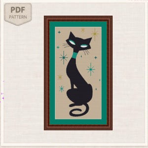 Mid Century Modern Black Cat – Easy Counted Cross Stitch, PDF Chart, Pattern Keeper Compatible