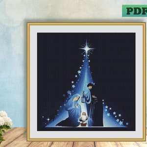 Mangeoire à crèche de Noël, motif PDF au point de croix compté, bébé Jésus, téléchargement numérique instantané, couture au point de croix, art mural, cadeau déco