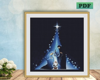 CHRISTMAS MANGER Scene Counted Cross Stitch PDF Pattern, Baby Jesus Instant Digital Download, X Stitch Needlework, Wall Art, Home Decor Gift