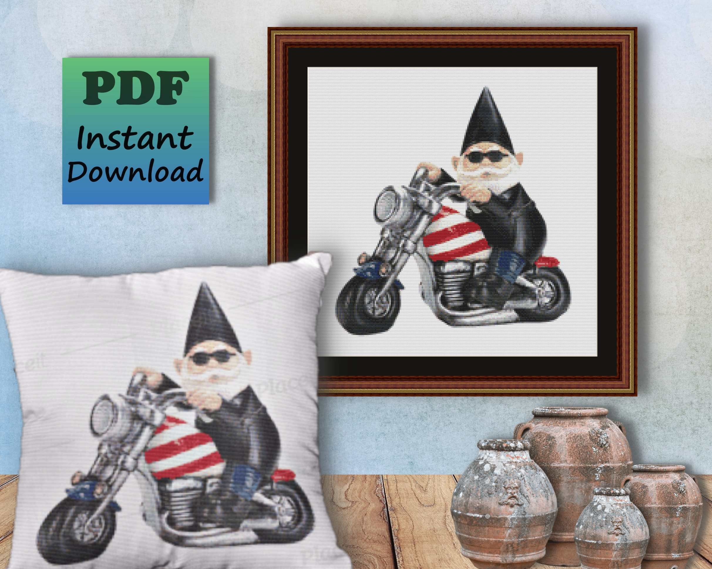 Gnome biker motorcycle chopper bike usa flag counted  etsy