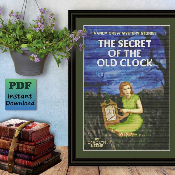 NANCY DREW Counted Cross Stitch PDF Pattern, The Secret Of The Old Clock Instant Digital Download, X Stitch Needlework Chart, Wall Art Decor