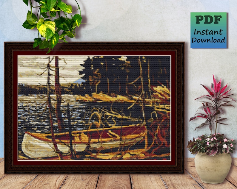 The Canoe Painting - Counted Cross Stitch Pattern - PDF Chart - The Canoe Painting - Counted Cross Stitch Pattern - PDF Chart -