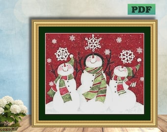 SNOWMAN FAMILY, Christmas Winter Snow, Counted Cross Stitch PDF Pattern, Instant Digital Download, X Stitch Needlework