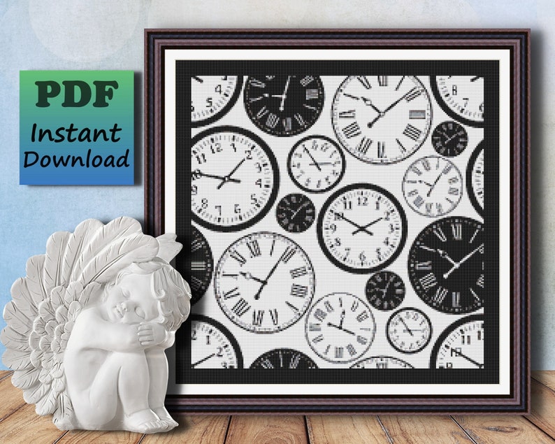 Steampunk Black White CLOCKS WATCHES Counted Cross Stitch - Etsy