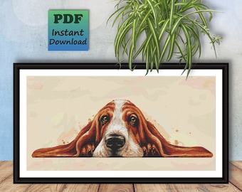 BASSET HOUND Dog Counted Cross Stitch PDF Pattern, Sad Puppy Eyes Instant Digital Download, X Stitch Needlework Chart, Wall Art, Home Decor