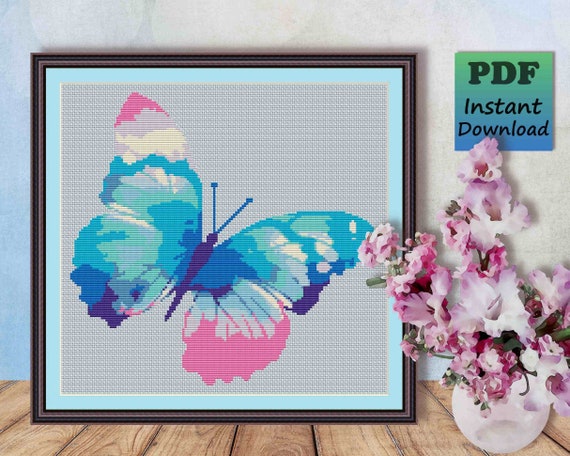 Chart Counted Cross Stitch Pattern Needlework Xstitch Pink Butterfly Chart Counted Cross Stitch Pattern Needlework Xstitch Pink Butterfly