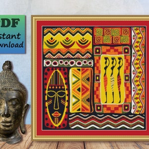 Bunte afrikanische Drucke - Kreuzstichmuster zum Herunterladen - PDF-Diagramm - X Stitch Needlework - Instant Download