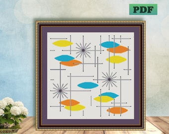 Atomic Cross Stitch Pattern, Mid Century Modern Needlework (PDF Pattern)