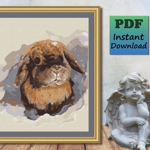 Watercolor Bunny Rabbit Cross Stitch Pattern - Winter Snow (PDF)