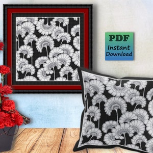 BLACK WHITE Floral Counted Cross Stitch PDF Pattern, Shades of Grey Flowers Instant Digital Download, X Stitch Needlework Chart, Wall Art