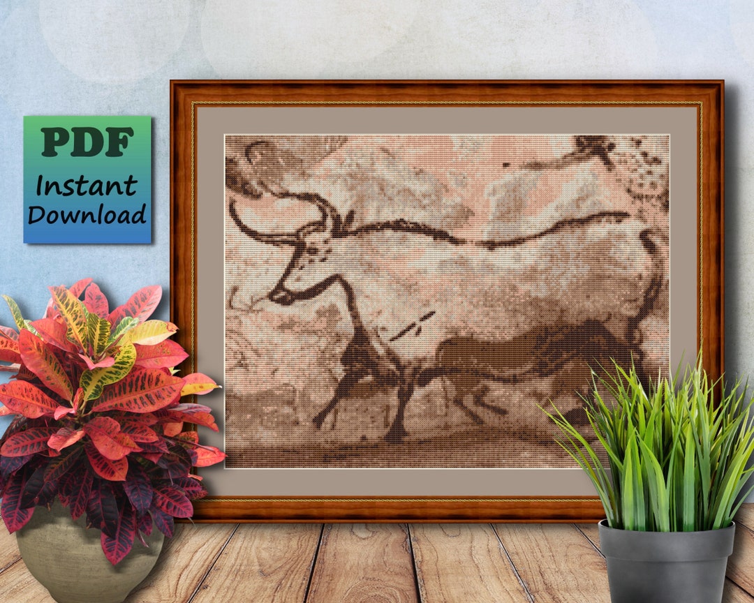 Prehistoric Bison Cave Drawing Cross Stitch Pattern (PDF Pattern) - Etsy