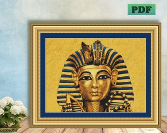 Tutankhamun Mask Cross Stitch Pattern, Egyptian Pharaoh, Needlework (PDF Pattern)