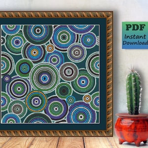 ABORIGINAL Circle Dot Counted Cross Stitch PDF Pattern, INDIGENOUS Art Instant Digital Download, X Stitch Needlework, Wall Art, Home Decor