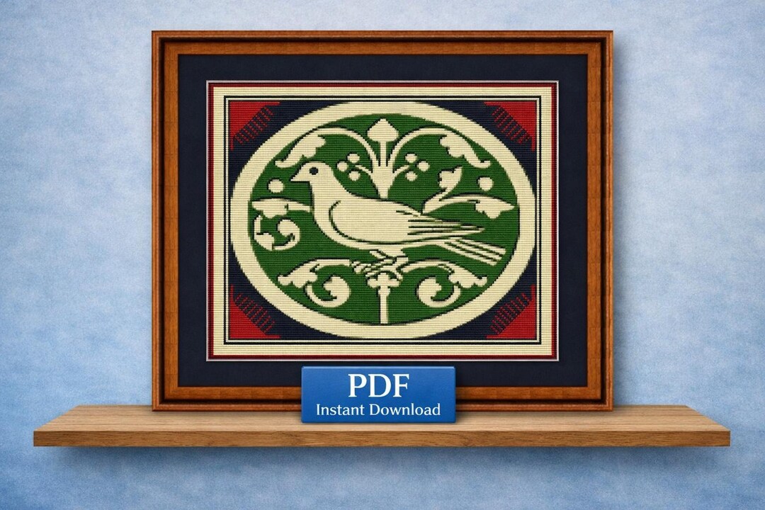 Dove Tile Cross Stitch Pattern • Green Art Deco Bird Design • PDF ...