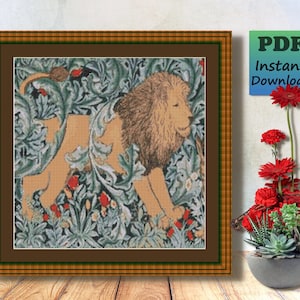 William Morris - Lion Gobelin - Zählmuster zum Herunterladen - PDF-Diagramm - X Stitch Needlework - Instant Download