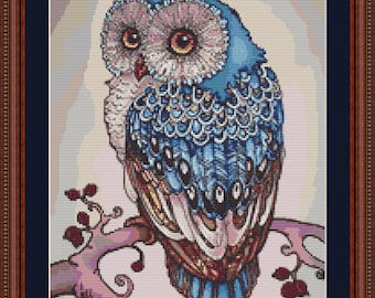 Blue Owl Counted Cross Stitch Pattern, Home Decor (PDF Pattern)