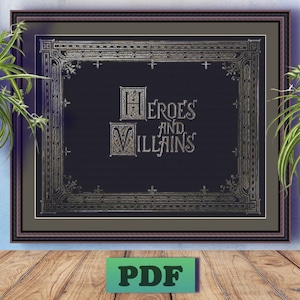 HEROES And VILLAINS Book Counted Cross Stitch PDF Pattern, Once Upon A Time Instant Digital Download, X Stitch Needlework, Wall Art Decor