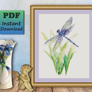 WATERCOLOR DRAGONFLY - Counted Cross Stitch PDF Pattern - Instant Digital Download - X Stitch Needlework Chart