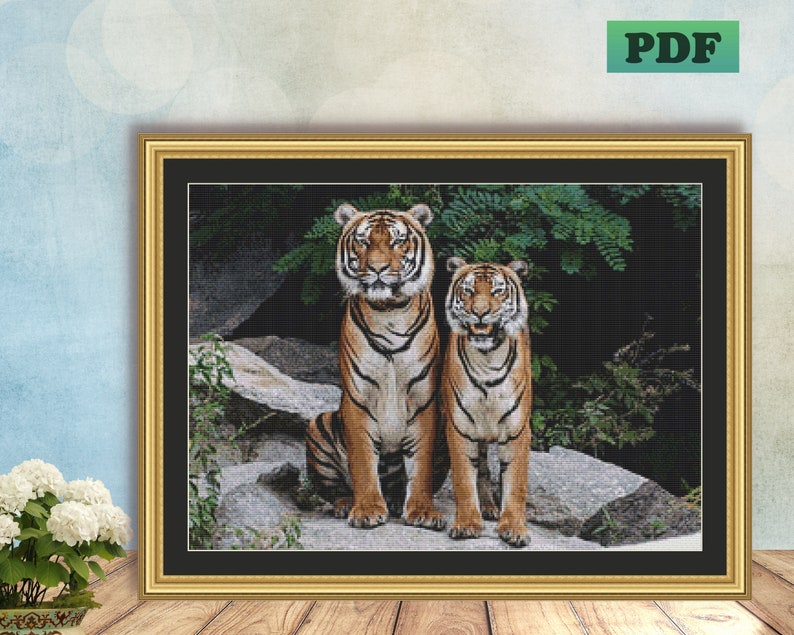 Pair of TIGERS Counted Cross Stitch PDF Pattern, Tiger KING Instant