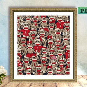 Where&#39;s SOCK MONKEY - Pink Hat Girl - Baby Nursery - Counted Cross Stitch Pattern - PDF Chart