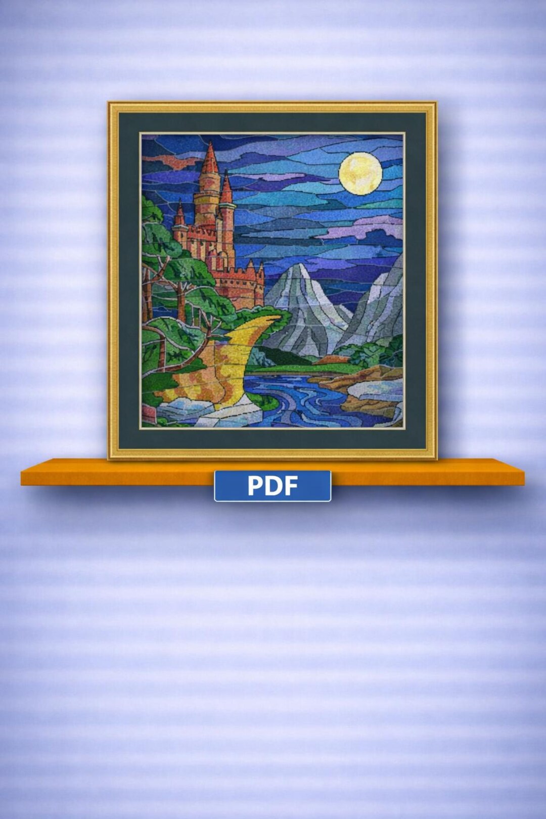 Stained Glass Castle Landscape Cross Stitch Pattern (PDF Download) - Etsy