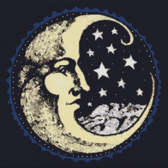 Victorian Moon & Stars Counted Cross Stitch Pattern: Astrology