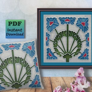 ART NOUVEAU Floral Tile  - Flower Design - Counted Cross Stitch Pattern - PDF Chart