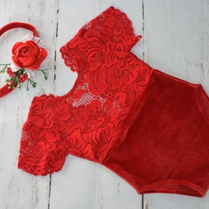 Newborn girl lace outfit,velour romper set props,newborn photo outfit girl,baby girl props,newborn girl outfit photography,red outfit