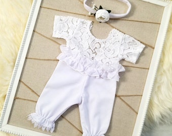 Newborn girl  lace outfit romper set newborn girl white lace photo outfit baby girl open back romper newborn photography