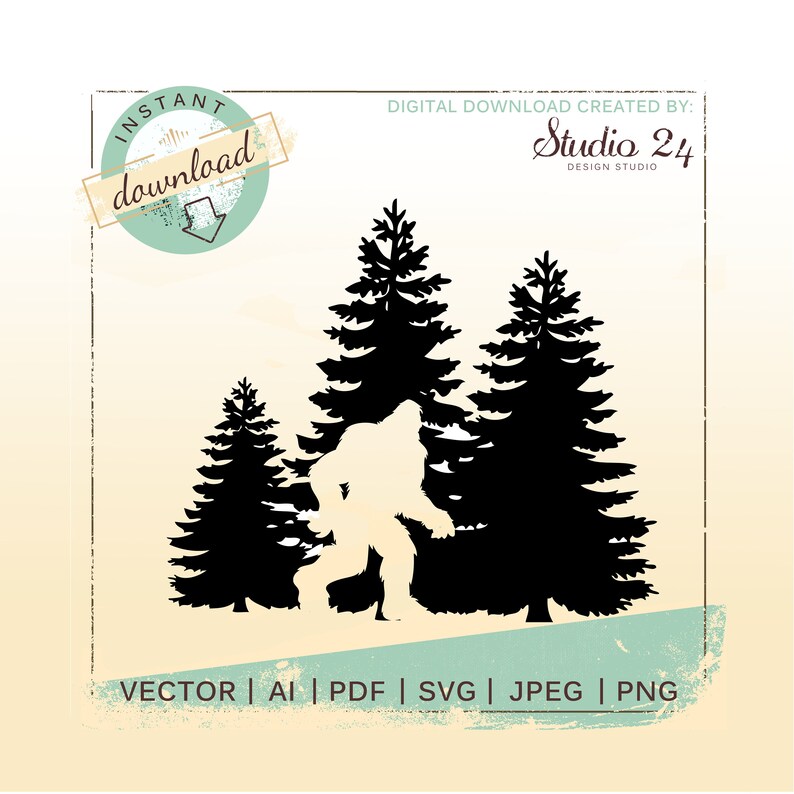 Walking Bigfoot and Tree Vector Logo jpeg Picture ai Cut File | Etsy