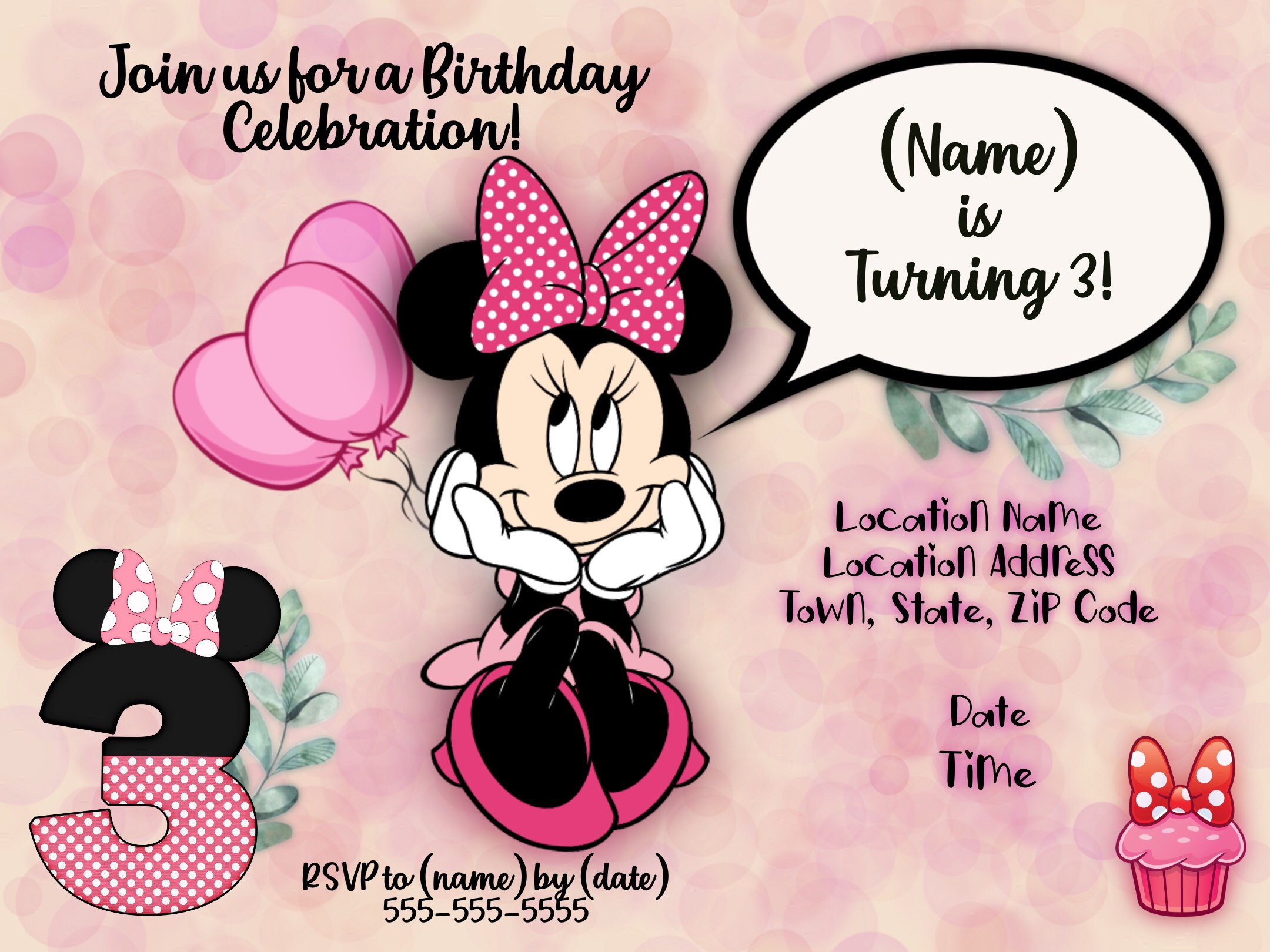 Minnie Mouse 3rd Birthday Invitation! Etsy
