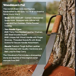 Woodman's Pal Machete: Military Spec Land Clearing Tool with Leather Sheath image 3