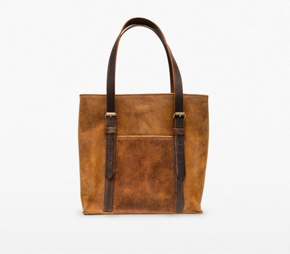 Handcrafted Buffalo Leather Tote Bag: Adjustable Straps, Made in USA