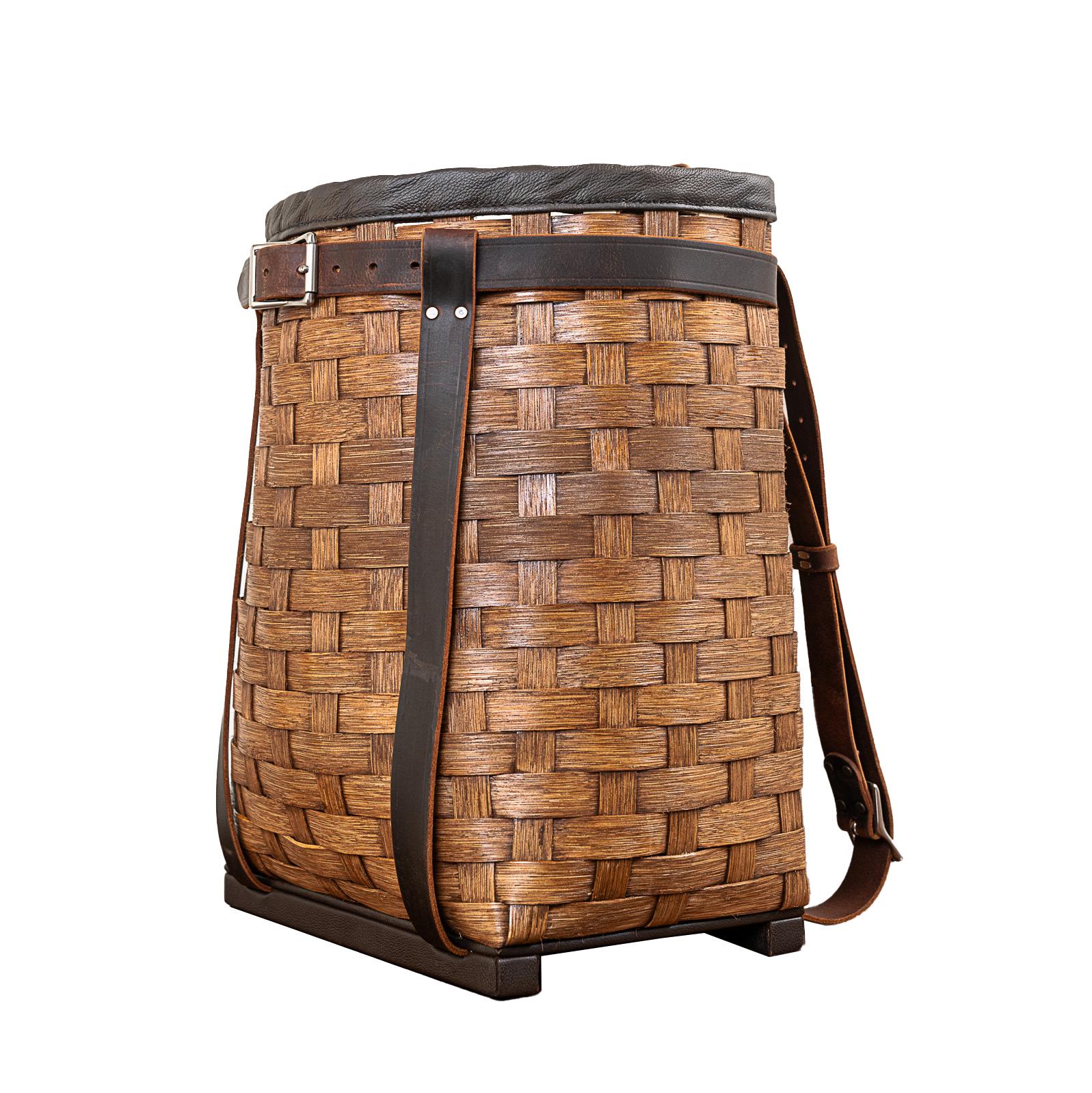 Woven Reed Backpack Handwoven Adirondack Pack Basket: Wood Reed & Buffalo Leather Backpack ...