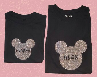 Personalized  glitter Mickey head iron on