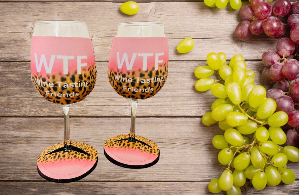 WTF - Wine Tasting Friends Wine Glass Koozies