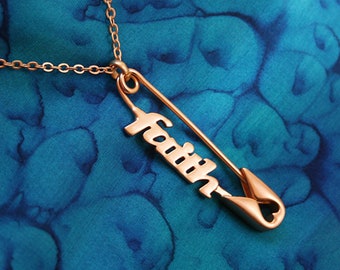 Inspiring Safety Pin Pendant Necklace by Inspired Pins FAITH