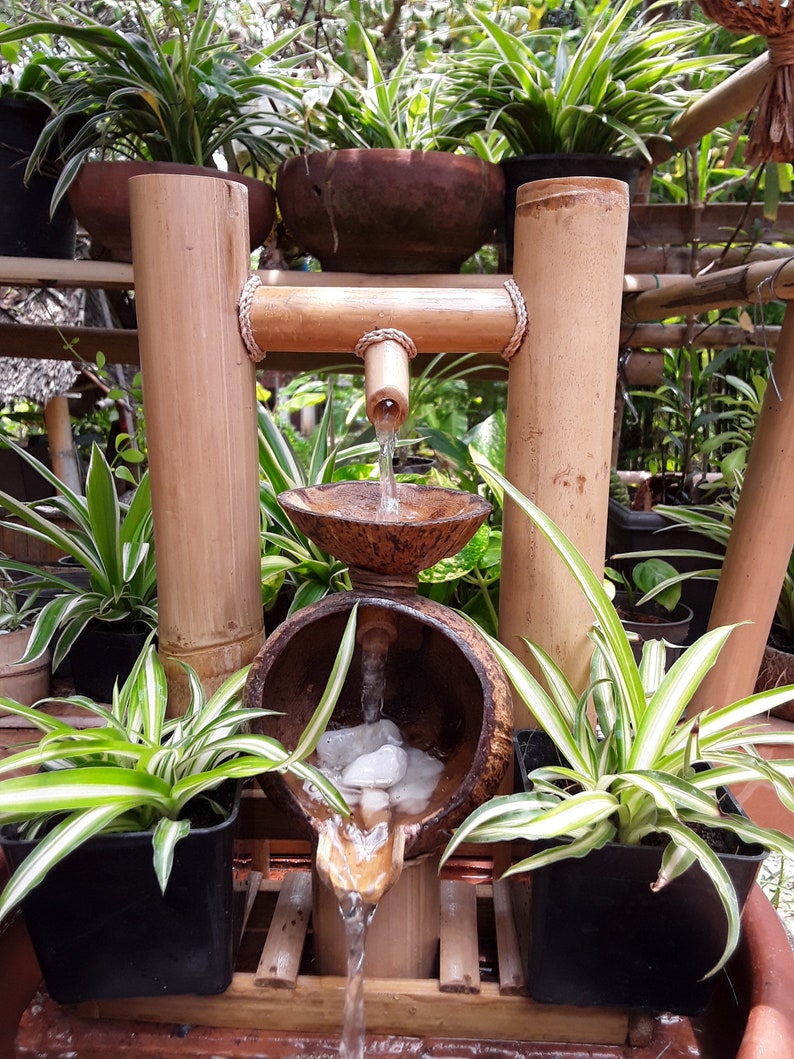 Handcrafted coconut shell & bamboo water fountain,mini fountain,indoor fountain