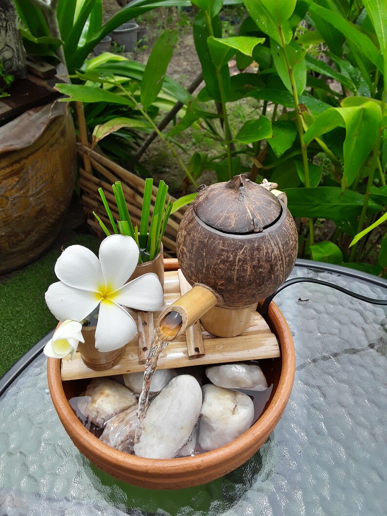 Handmade Natural Coconut shell & Bamboo Fountain